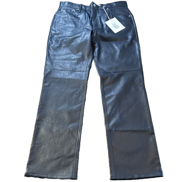 Sefr Sako Straight Leg Faux Leather Trousers Deep Blue Waist 32(34) - Picture 3 of 12